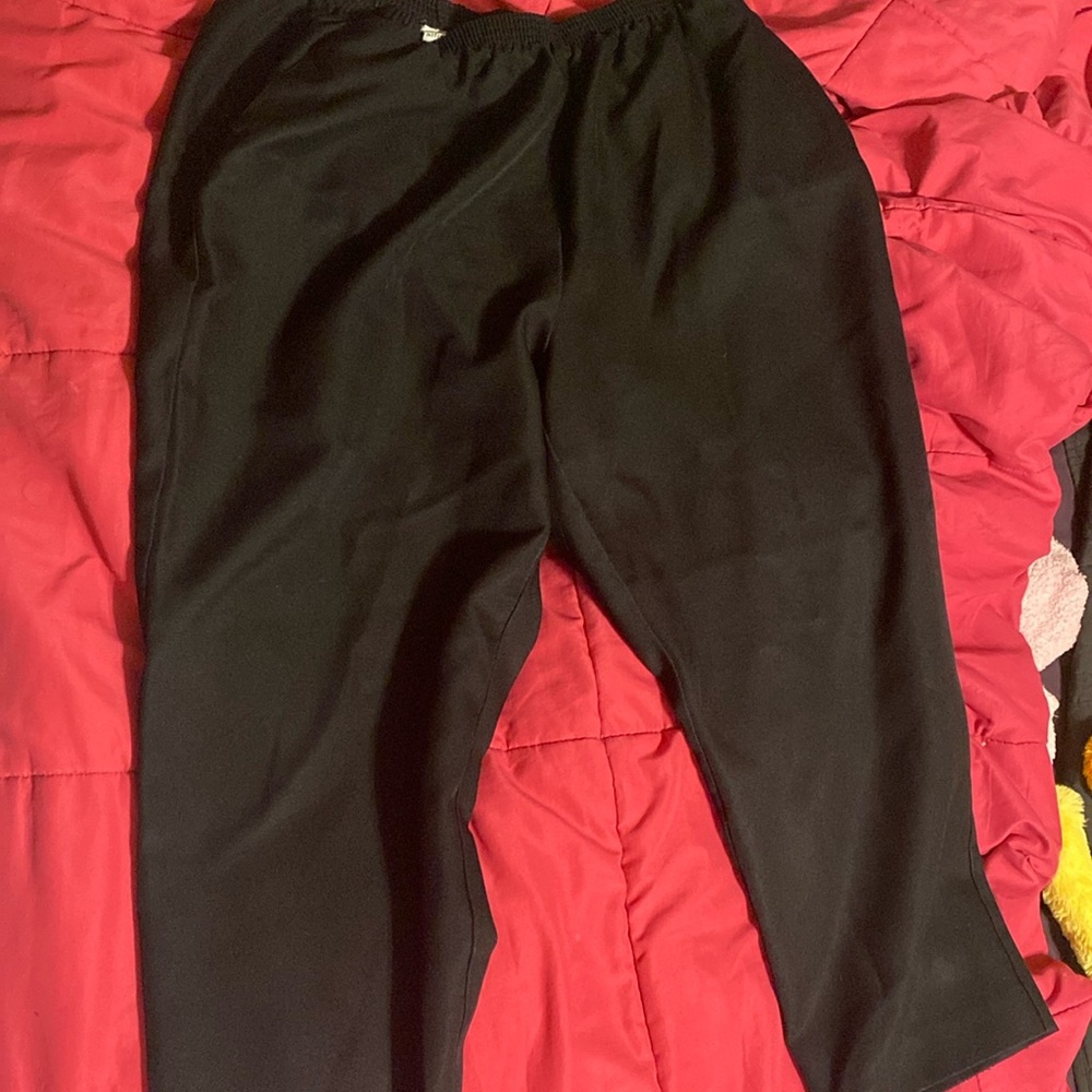 Black slacks with the elastic waistband